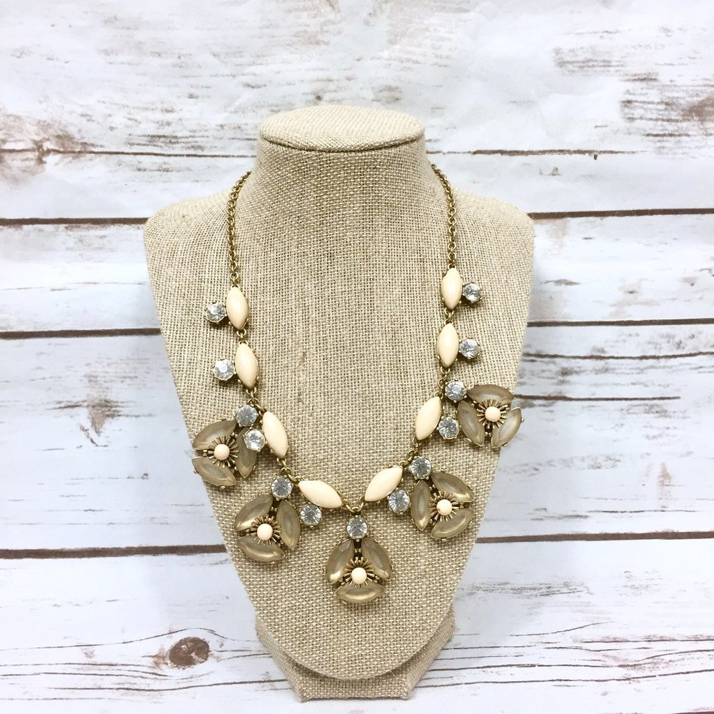 Vtg Tan Nude & Rhinestone Floral J Crew Statement